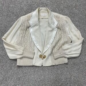Vintage Cache Cardigan Sweater Womens Medium Cream Collared Cable Knit Button
